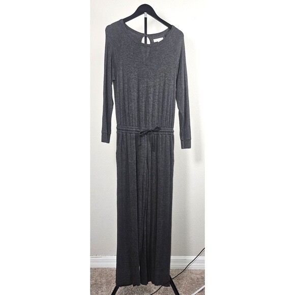 Lou & Grey Pants - Lou & Grey for Loft Jumpsuit XS‎ Gray Wide Leg Lounge Knit Tie Waist Soft